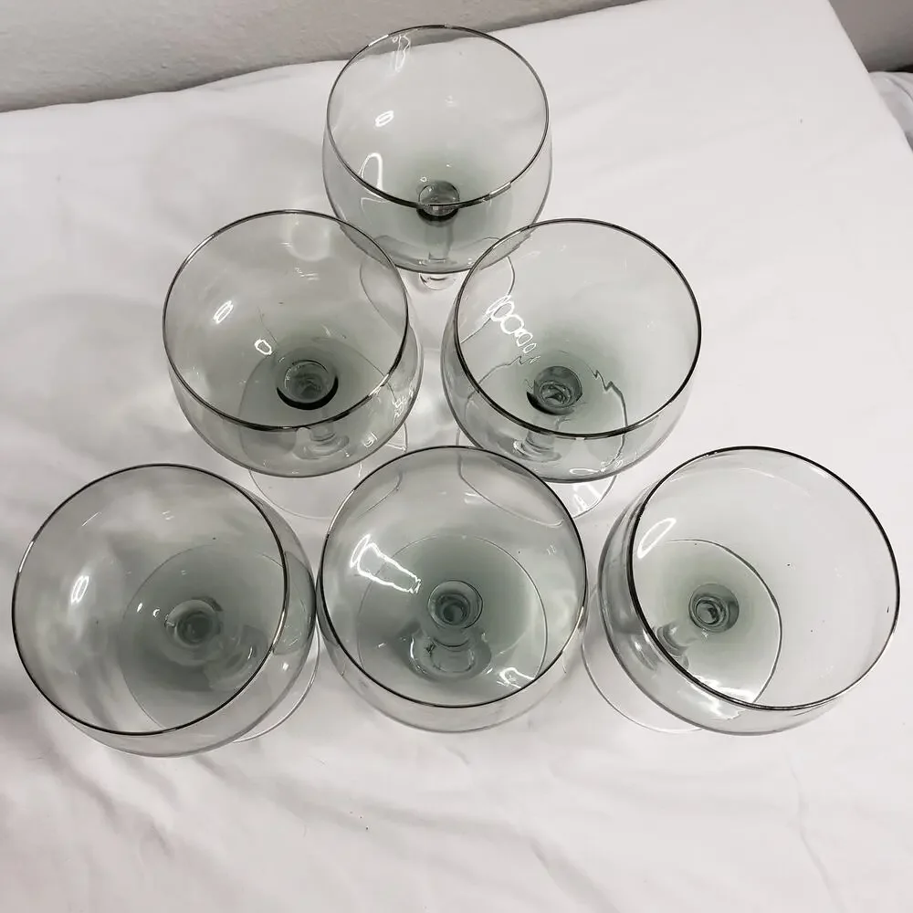 Fostoria Cherish Gray Smoke Platinum Trim Sherbet‎ Champagne Glasses Set Of 6